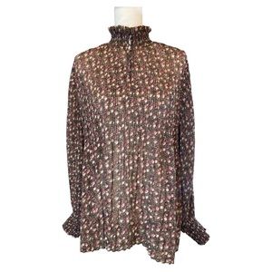 Cabi Knife Pleat Blouse Loose Fit Flowy‎ Floral Print Balloon Sleeves Size M